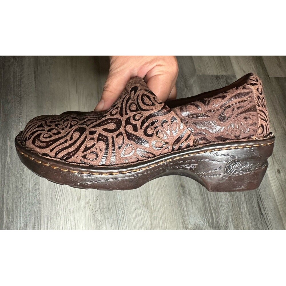 boc Brown Laser-Cut Leather Slip-On Clogs - Picture 9 of 10